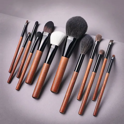 Kit de Pinceaux de Maquillage Professionnel Manche en Bois Poil d'Animal et Fibre Synthétique Pinceaux Cosmétiques Outils de Beauté