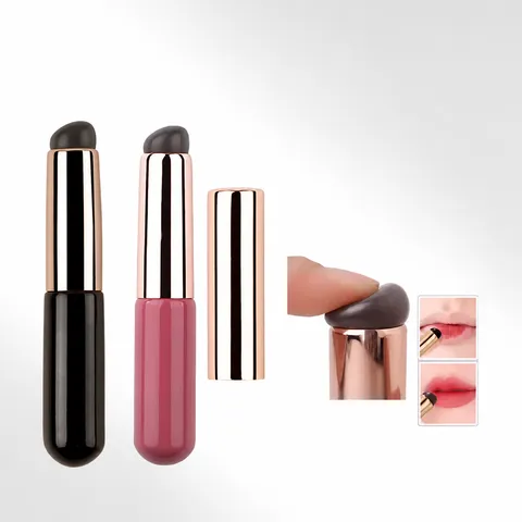 Portabler Silikon Lippenpinsel mit Staubschutzdeckel Reise Make-up Pinsel Weicher Kopf Lippenverblendung