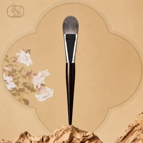Ebony Wood Handle Foundation Brush Synthetic Fiber Makeup Brush Professional Tongue Shaped Liquid Foundation Applicator