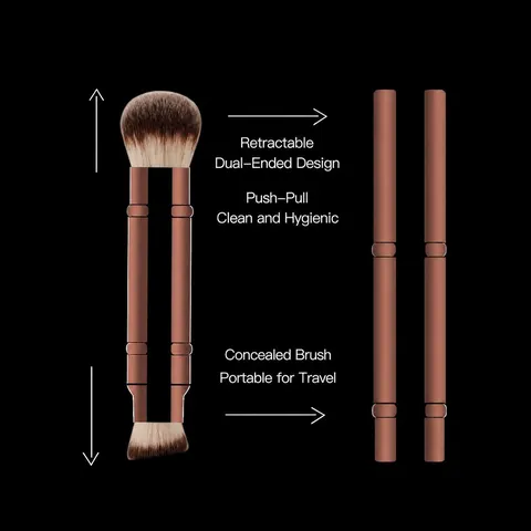 Dual End Portable Retractable Foundation Brush Metal Handle Synthetic Fiber Makeup Brush For Face Powder Blush Cosmetic Tool