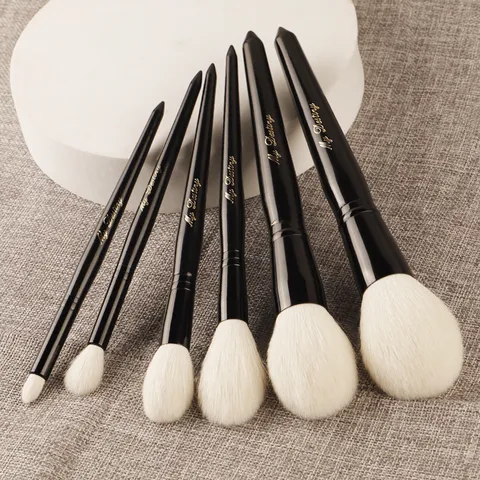 Professionelles Ziegenhaar Make-up Pinsel Set Perlmuttschwarzer Griff Puder Lidschatten Kosmetikwerkzeuge