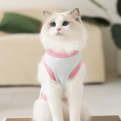 Huisdier Vest Schattig GestreEPT Hart Knop Kattenkleding Kleine Hond Zomer Ademende Kleding Puppy Tanktop