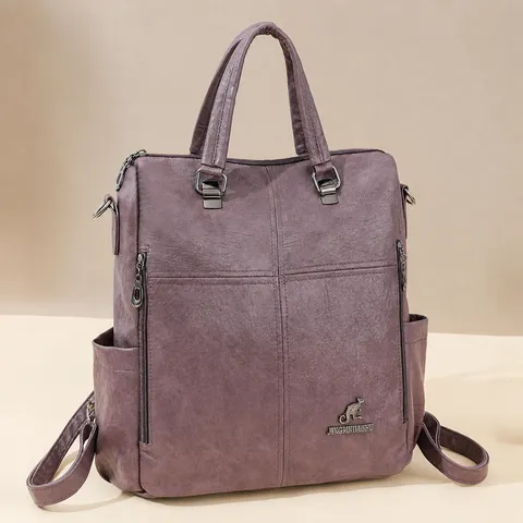 Sac à Dos Femme Mode Multifonctionnel en Cuir PU Souple Cartable Scolaire Décontracté Sac Bandoulière Polyvalent