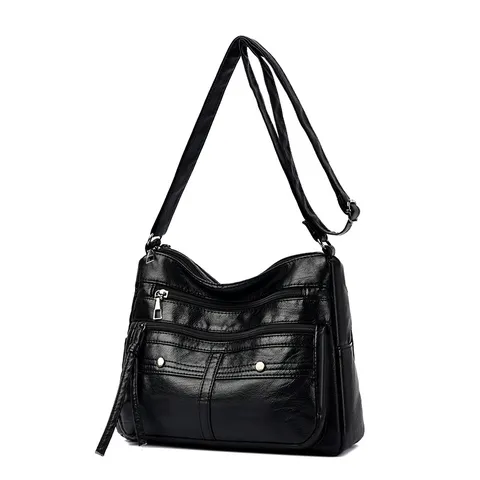 Femme Souple Cuir PU Sac Bandoulière Décontracté Multi-Poches Sac à Épaule Imperméable Résistant à l'Usure Urbain Minimaliste Sac à Main Quotidien