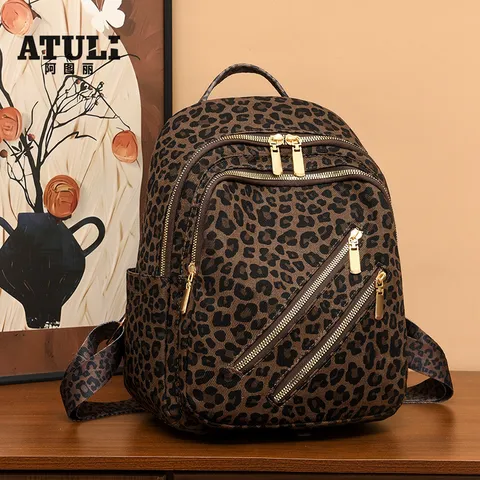 Leopard Print Backpack For Women Casual Fashion Travel School Bag Large Capacity Lightweight Waterproof Casual Daypack