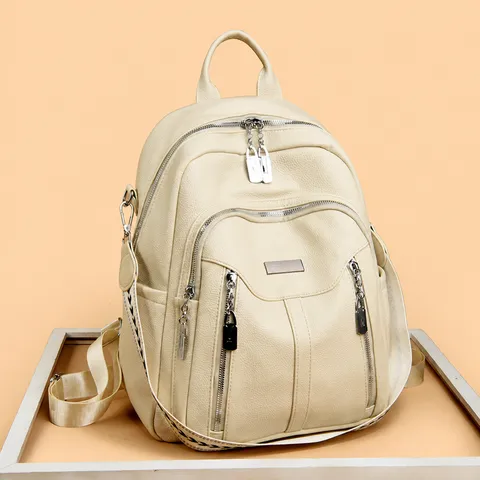 Sac à Dos Mode Femme en Cuir PU Vintage Décontracté Voyage Sac d'École Multi Poches Imperméable Collège Daypack