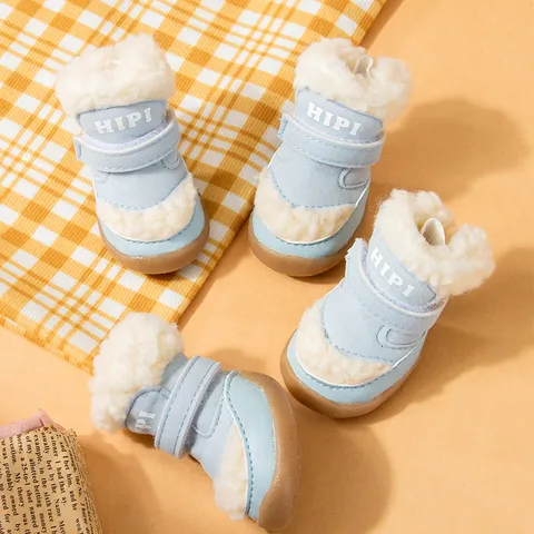 Scarpe Invernali Calde per Cani in Velluto di Agnello Camoscio Stivali Antiscivolo per Cuccioli con Velcro per Cani di Piccola Taglia