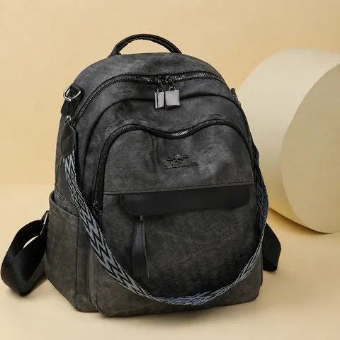 Sac à Dos Mode Rétro en Cuir PU pour Femmes Grande Capacité Loisir Voyage Cartable Poches Multiples