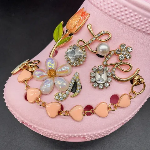 Colgantes de Metal para Zuecos de Zapatos Diamantes de Imitación Perla Accesorios de Decoración DIY para Sandalias Pulsera Bolsa