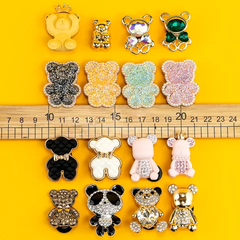 Breloques pour Chaussures Clog en Métal Ours Strass Accessoires DIY Mignons pour Sandales et Sacs de Plage Mode Bijoux Fête