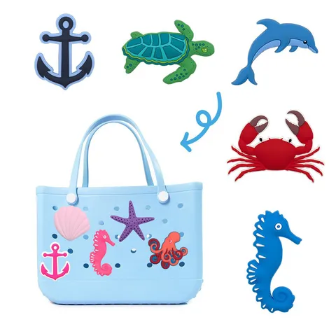Vida Marina Animales Marinos PVC Dije de Bolso Estrella de Mar Cangrejo Tortuga Ancla Diseño Lindo Accesorios de Bolso de Playa Colgante DIY