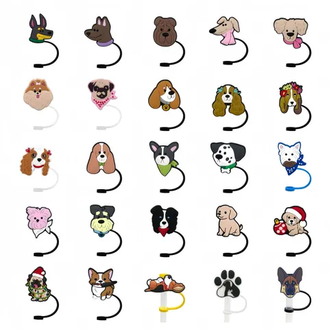 Cute Cartoon Animal Dog Silicone Straw Cover Cap Reusable Dust Plug Creative Accessories