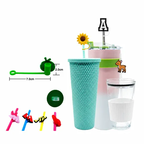 Silicone Straw Cap Decorative Dustproof Plug Straw Cover Ring Clip Cute Cartoon Drinkware Accessories