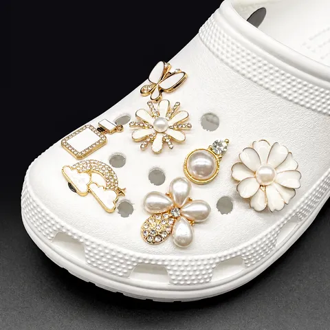 Metal Alloy Rhinestone Artificial Pearl Shoe Charms Clog Accessories Camellia Flower Bowknot Shoe Buckles For Women DIY