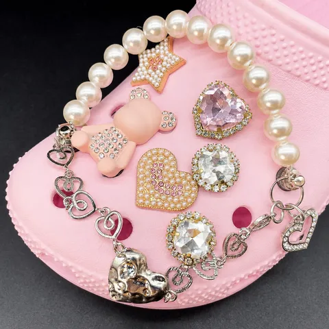 New Metal Bear Shoe Charms Rhinestone Artificial Pearl Shoe Buckle DIY Decorative Accessories For Clogs Sandals Shoes