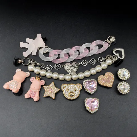 New Metal Bear Shoe Charms Rhinestone Artificial Pearl Shoe Buckle DIY Decorative Accessories For Clogs Sandals Shoes