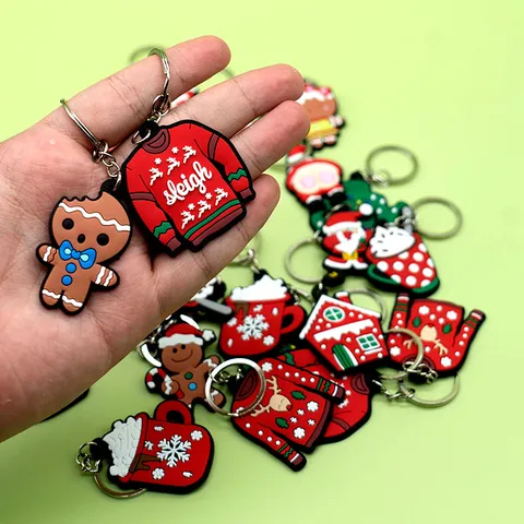 Llavero de PVC de Navidad Lindo Dibujos Animados Papá Noel Hombre de Jengibre Colgante de Bolso Regalo de Vacaciones Accesorios para Llaves