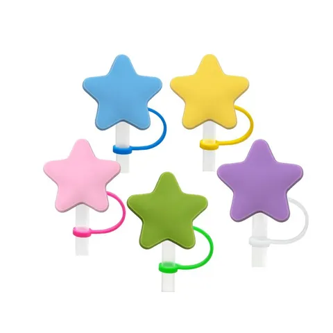 Cubierta de Pajita de Silicona con Estrella de Cinco Puntas Tapón Antipolvo Taza Bonita Tapa de Pajita Accesorios