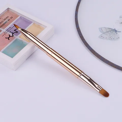 Double Headed Retractable Lip Brush Portable Capped Concealer Lipstick Brush Metal Shell Synthetic Fiber Makeup Tool