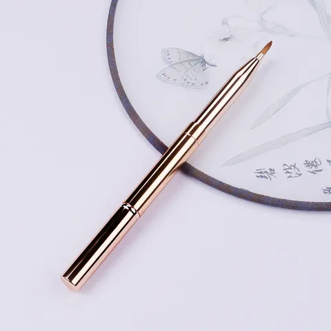 Double Headed Retractable Lip Brush Portable Capped Concealer Lipstick Brush Metal Shell Synthetic Fiber Makeup Tool