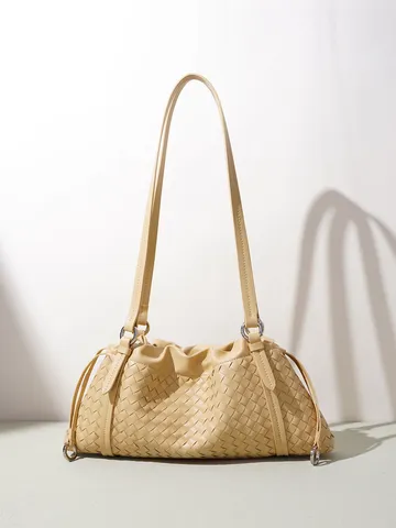 Bolso de Hombro de Cuero Tejido de Moda para Mujer Bolso Nube Casual Suave Tote Elegante Bolso Retro de Axila