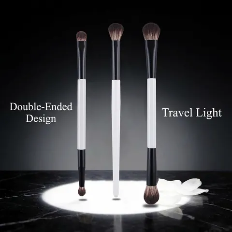 Professioneller Schwarz Weiß Doppelend Lidschatten Make-up Pinsel Synthetikfaser Holzgriff Augenverblendung Werkzeug