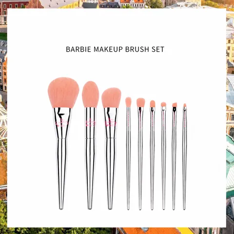 Professional Makeup Brush Set Synthetic Fiber Soft Pink Bristles Metallic Handle Cosmetic Beauty Tools