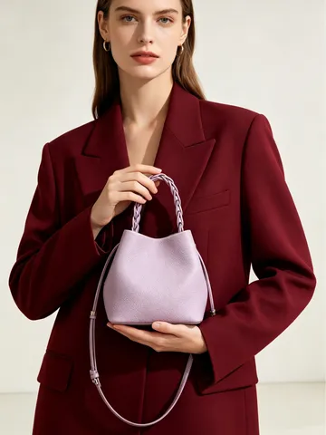 Bolso Saco de Piel de Vaca de Primera Capa para Mujer Elegante Commuter Hombro Único Bolso Bandolera Asa Tejida Bolso Versátil