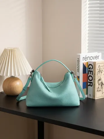 Bolso de Mano de Cuero de Vaca Genuino Minimalista para Mujer Moda Commuter Hombro Bandolera Asa Superior Bolso Almohada