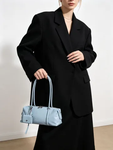 Bolso Boston de Cuero de Vaca para Mujer Casual Commuter Underarm Bolso de Almohada Color Sólido Minimalista de Moda