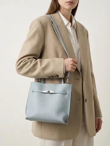 Bolso Tote de Gran Capacidad de Piel de Vaca de Primera Capa Mujer Lujo Vintage Color Sólido Bolso Bandolera