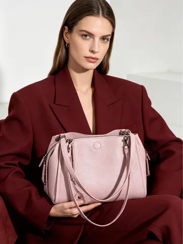 Bolso Boston de Cuero Auténtico para Mujer Bolso de Hombro Commuter de Lujo Bolso de Mano Minimalista con Asa Superior