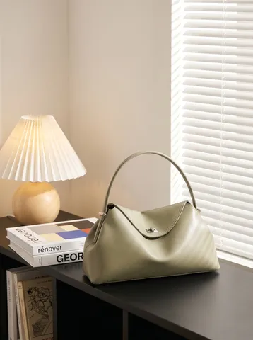 Bolso de Hombro de Cuero Auténtico Minimalista para Mujer Gran Capacidad Bolso Casual de Mano con Asa Superior