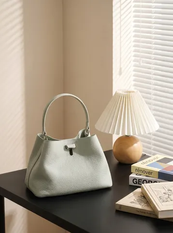 Bolso Cubo de Piel de Vaca para Mujer Minimalista Urbano Casual Color Sólido Patrón Lichi Bolso Bandolera