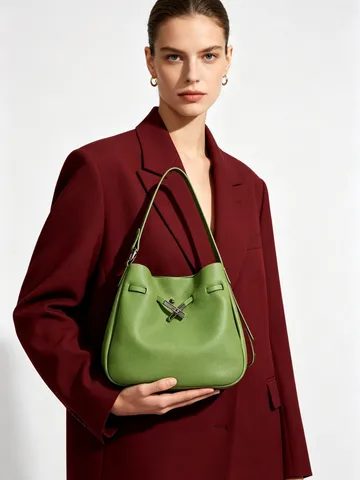 Bolso Saco de Cuero Genuino para Mujer Minimalista Casual Color Sólido Bolso de Hombro Bandolera Moda Bolso Tote