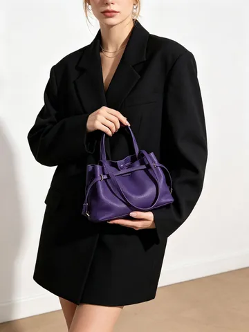 Bolso de Hombro de Cuero Verdadero para Mujer Coreano Minimalista Casual Cordón Bolsa Cubo Cuero de Vacuno