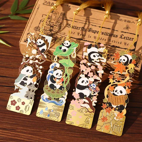 Exquisites Niedliches Panda Metall Lesezeichen Chinesischer Stil Hohl Lesezeichen Mit Quaste Schüler Schreibwaren Lese Geschenk