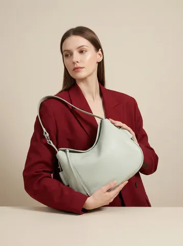 Bolso de Hombro de Cuero Genuino para Mujer Moda Color Sólido Casual Bolso de Hombro Vintage Hobo Media Luna Bolso de Mano Commuter