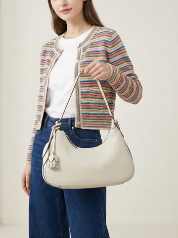 Bolso Hobo Creciente de Piel de Vaca de Primera Capa Minimalista para Mujer Bolso Bandolera Casual Bolso de Mano de Cuero
