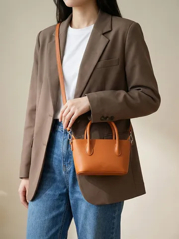 Bolso Bandolera de Cuero de Vaca de Primera Capa para Mujer Estilo Coreano Simple Casual Commuter Hombro Bolso de Mano Moda