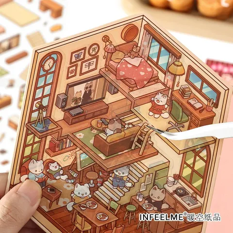 Infeelme Heute Geschäft Serie Miniaturszene 3D Haus Aufkleber Süß Kreativ DIY Dekorative Schreibwaren Aufkleber Packung