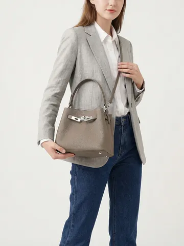 Bolso Tote de Cuero de Flor Entera para Mujer Urbano Minimalista Commuting Bandolera de Hombro Con Cierre Metálico