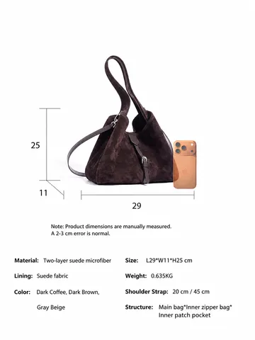 Mujer Bolso Tote de Ante Vintage Cuero Suave Bolso de Hombro Casual Gran Capacidad Bolso Bandolera Elegante Bolso Satchel