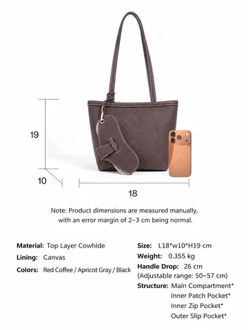 Bolso Tote de Gran Capacidad para Mujer Bolso de Hombro de Cuero Genuino Vintage Commuter