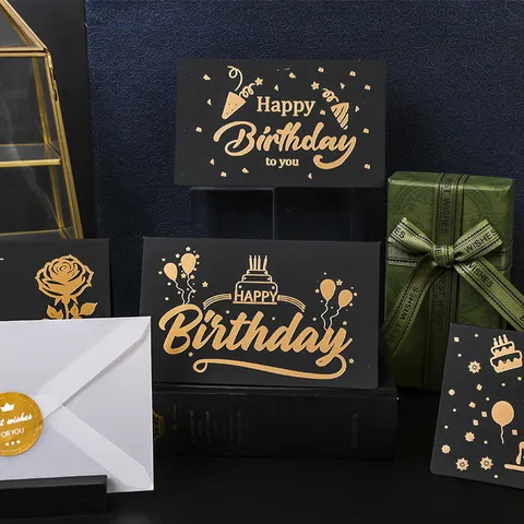 High End Noir Marquage à Chaud Carte de Vœux Ensemble Enveloppe Anniversaire Bénédiction Message Manuscrit Carte Décoration de Fête