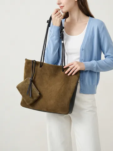 Women Genuine Cowhide Leather Tote Bag Retro Casual Shoulder Crossbody Bag Large Capacity Fashion Handbag With Small Coin Purse