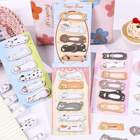 Notes Autocollantes en Forme d'Animaux de Dessin Animé Mignon Chien Chat Onglets d'Index Marqueurs de Page Décor Bloc-Notes Fournitures de Bureau pour Étudiants
