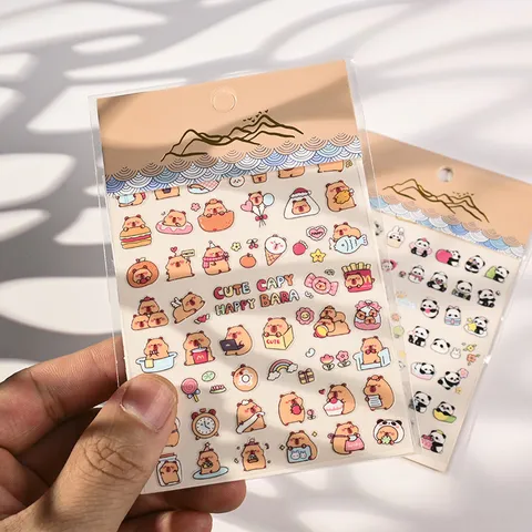 5D Geprägte Nagelaufkleber Süße Cartoon Panda Wasserschwein Muster DIY Nail Art Dekoration Für Damen Mädchen Nagelsticker