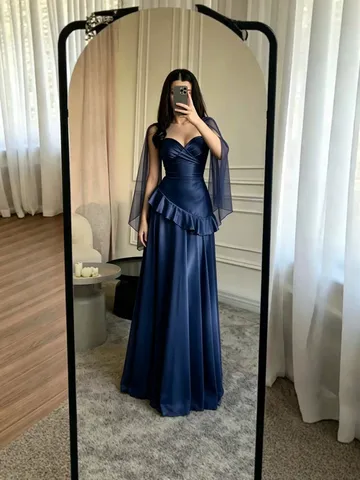 Damen Elegantes Satin Abendkleid Trägerlos Schulterfrei Rüsche Lang Maxi Kleid Hochzeit Party Bankett Formelles Kleid
