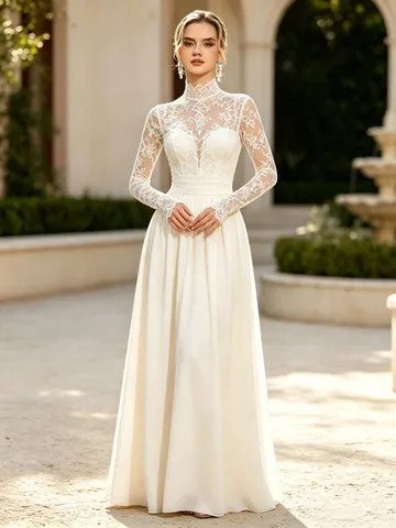French Vintage Long Sleeve Slim Lace Wedding Dress Evening Long Gown Elegant Women Formal Party Dress